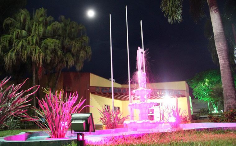 Câmara de Olímpia recebe iluminação especial em virtude do Outubro Rosa