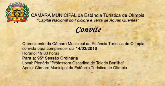 Chamada da população : segunda sessão ordinária de março na Câmara Municipal de Olímpia