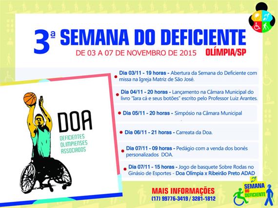 Câmara apoia 3ª Semana do Deficiente de 03 a 07 de novembro
