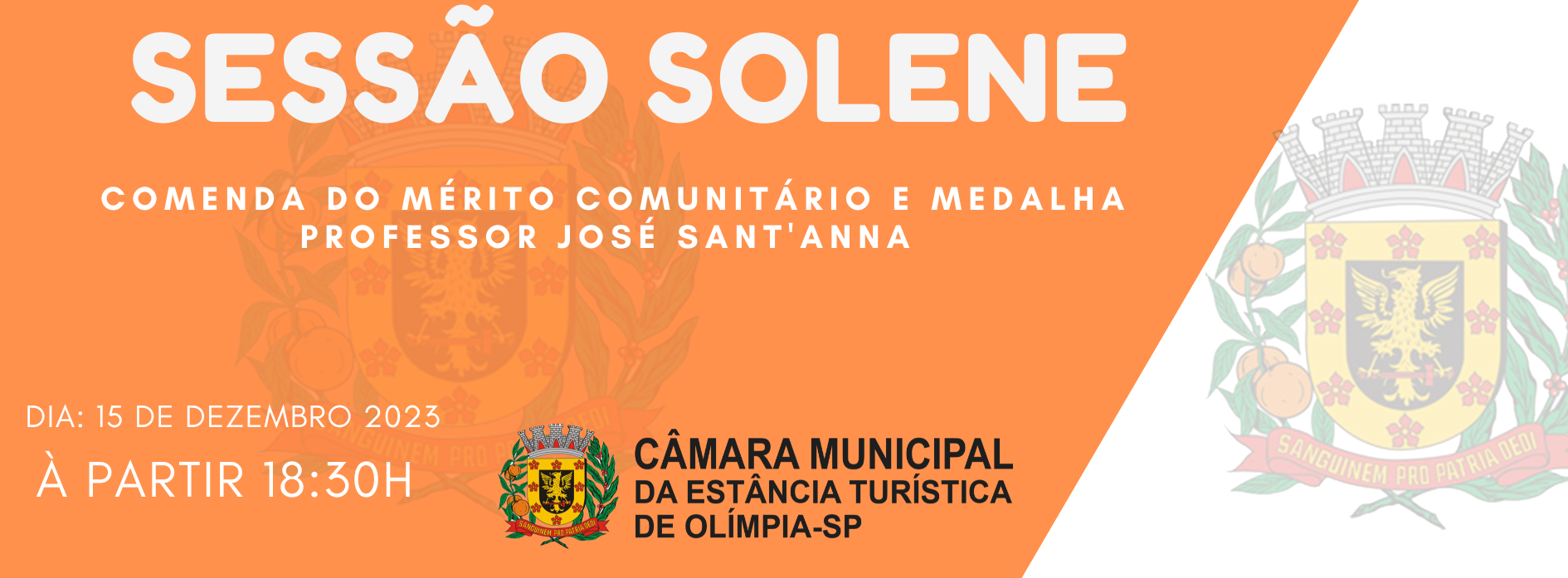 Câmara convida população para Concessão de Comenda do Mérito Comunitário e medalha Professor José Sant'anna