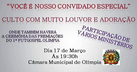 Convite para Culto com Louvor e Cerimônia das Premiações do 1º FutGospel