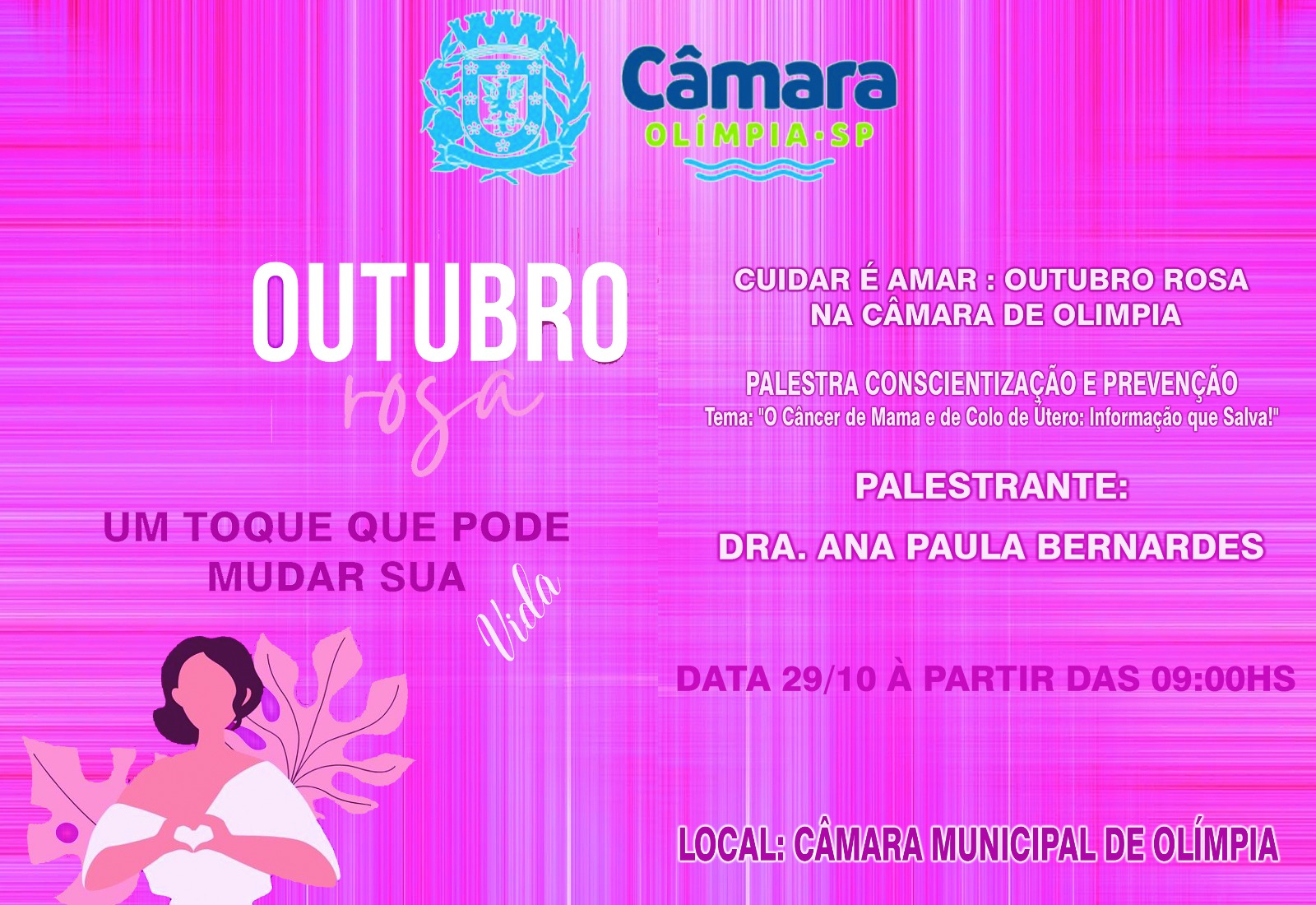 Câmara de Olímpia realiza palestra do Outubro Rosa nesta quarta (29)