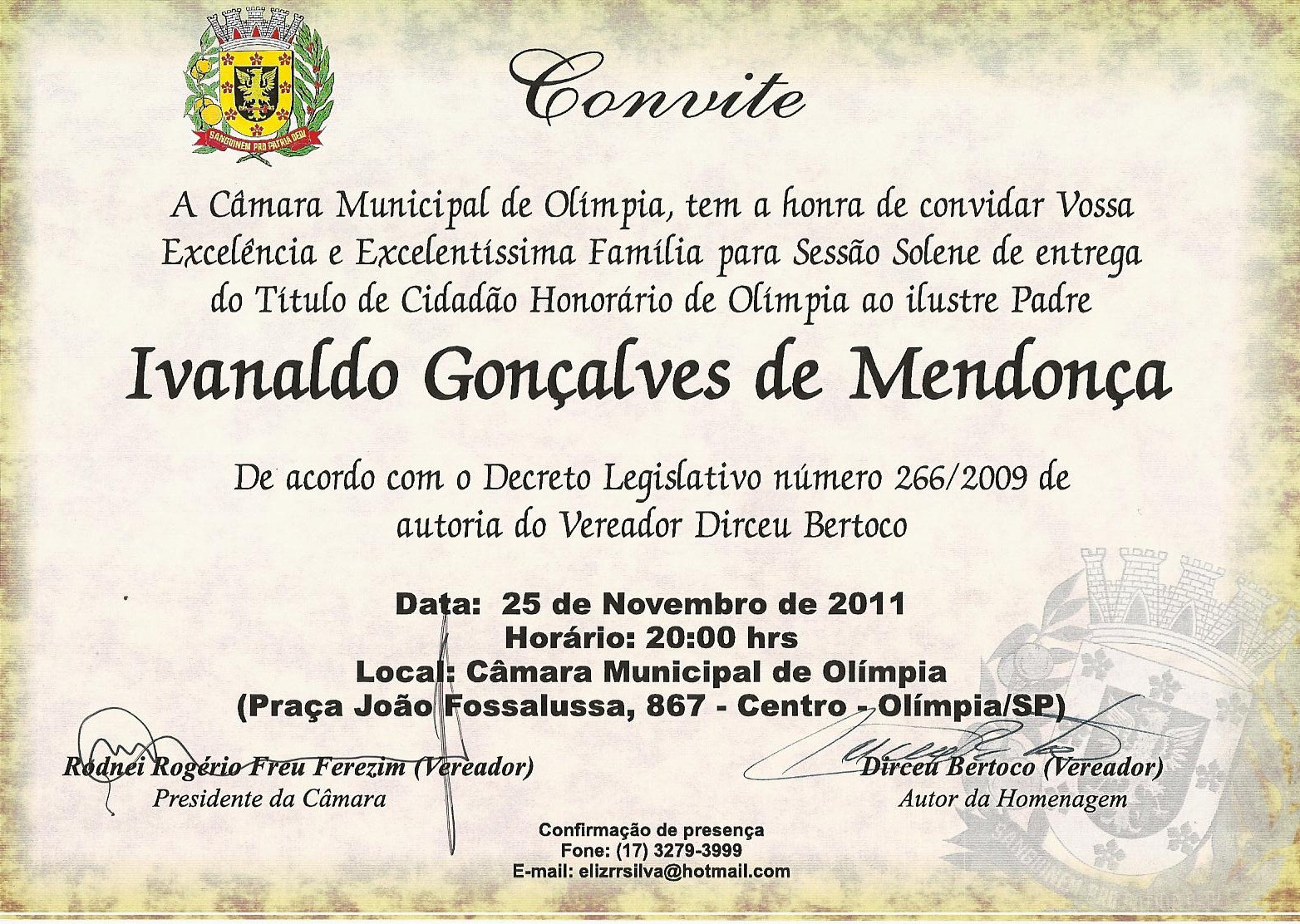 Padre Ivanaldo receberá Titulo de Cidadão Honorário