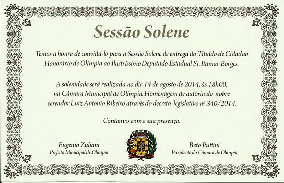 Deputado Itamar Borges receberá o “Título de Cidadão Olimpiense” no dia 14/08